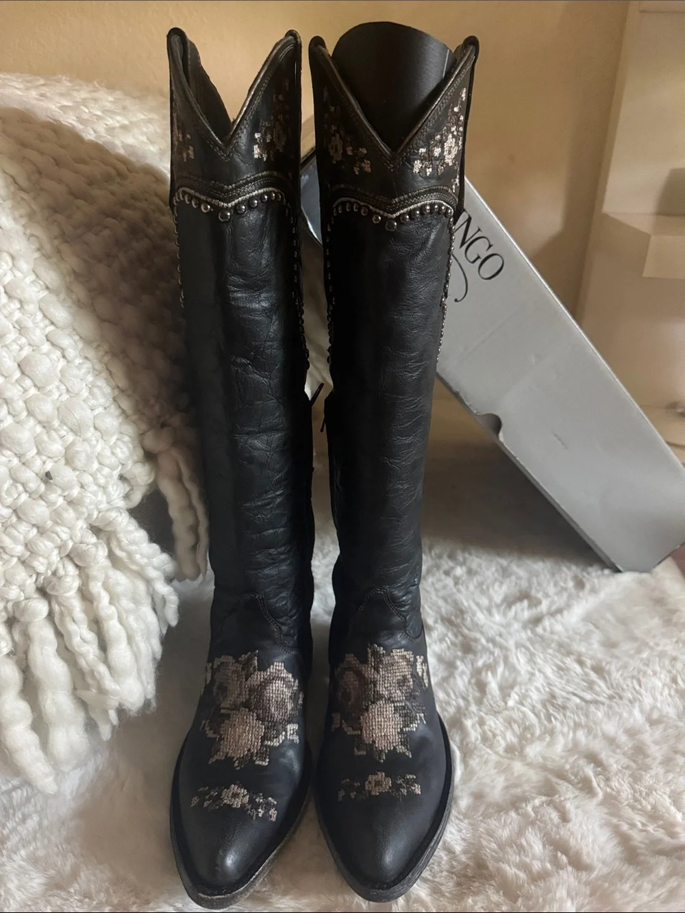 Old Gringo Black Over-the-Knee Embroidered Western Boots